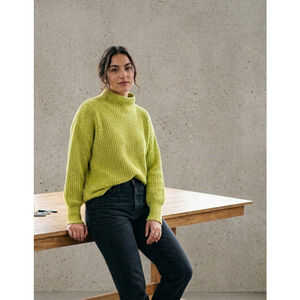 Stitches + Stripes Lime Green Ribbed Knit Mock Neck Cotton Sweater XS